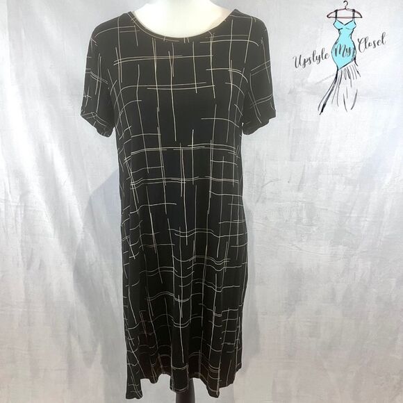Apt 9 black and ivory abstract print cuffed shift dress size medium - Picture 2 of 6
